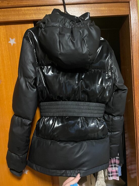 Maniere De Voir Matte & High Shine Belted Puffer Jacket winter coat - UK 6 Black - Picture 6 of 6